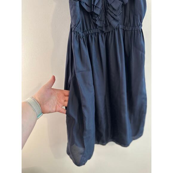 Susanna Monaco Womens Navy Ruffle Flutter Pockets Silk Coquette Mini Dress 2 - Picture 7 of 8